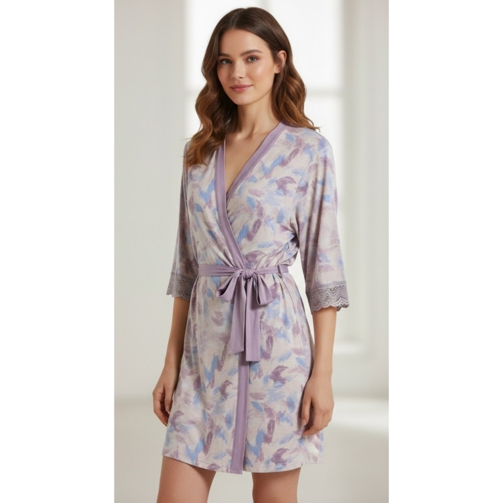 Jessica Simpson Elbow Sleeve Belted Robe Pink/purple/blue Size L